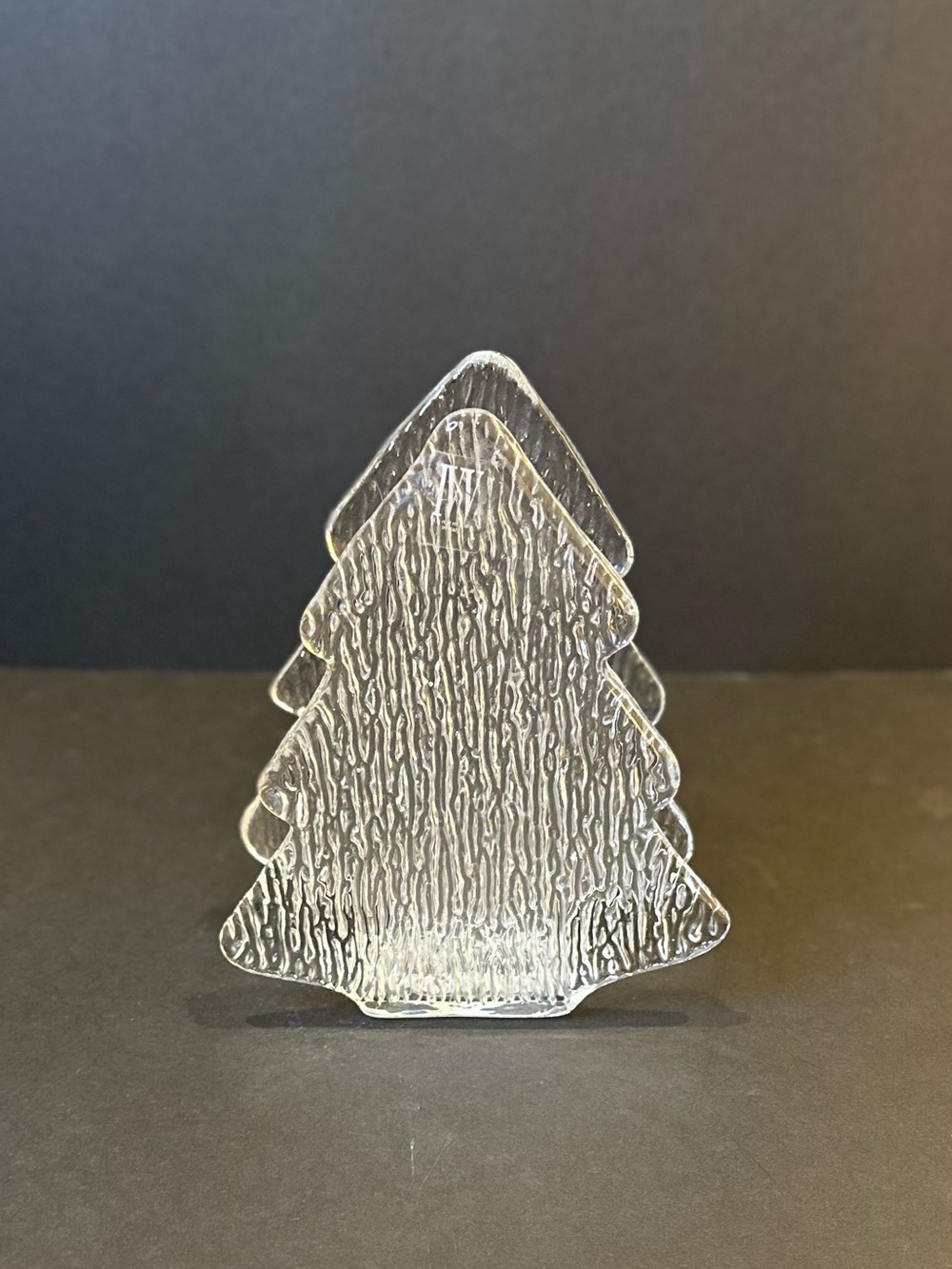 🎄VTG 1970s IVV Italy Textured Glass Christmas Tree Napkin & Letter Holder